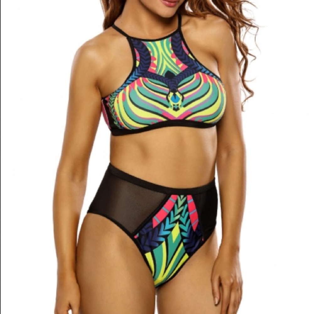Egyptian Print Mesh Cutout Tankin - Picture 2 of 5